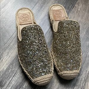 Gold sparkle Tory Burch espadrilles